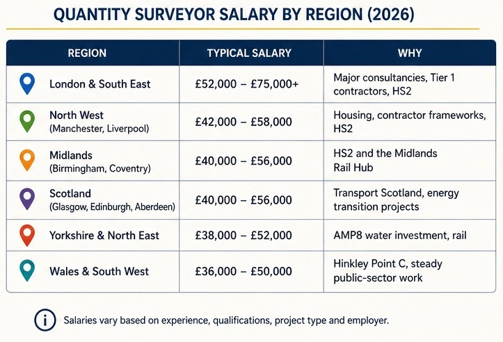Quantity Surveyor Salary UK by Region