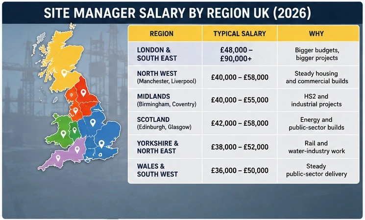 Site manager salary by region in the UK 2026