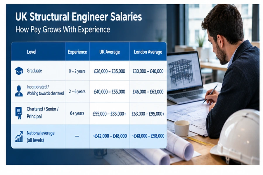 UK structural engineer salary by experience level and London salary